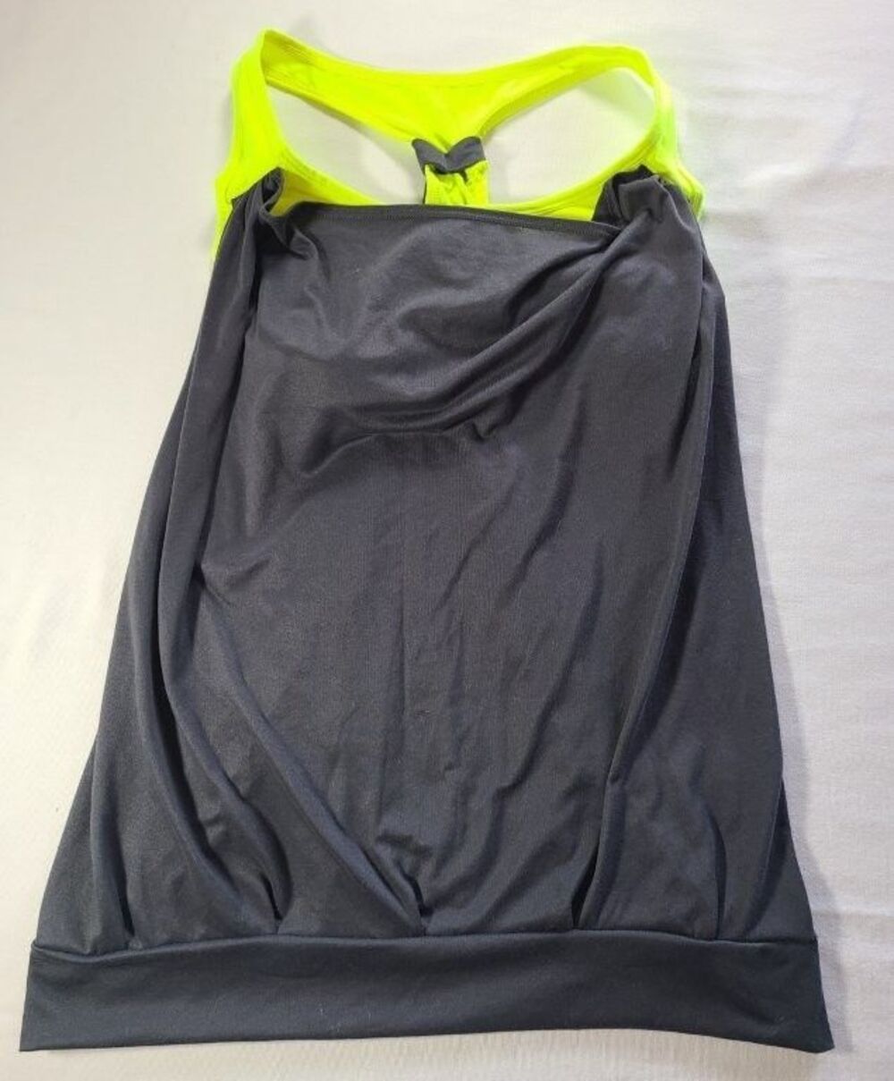 BCG Athletic Tank Top Medium Black Neon Built In Bra Workout Gym Active